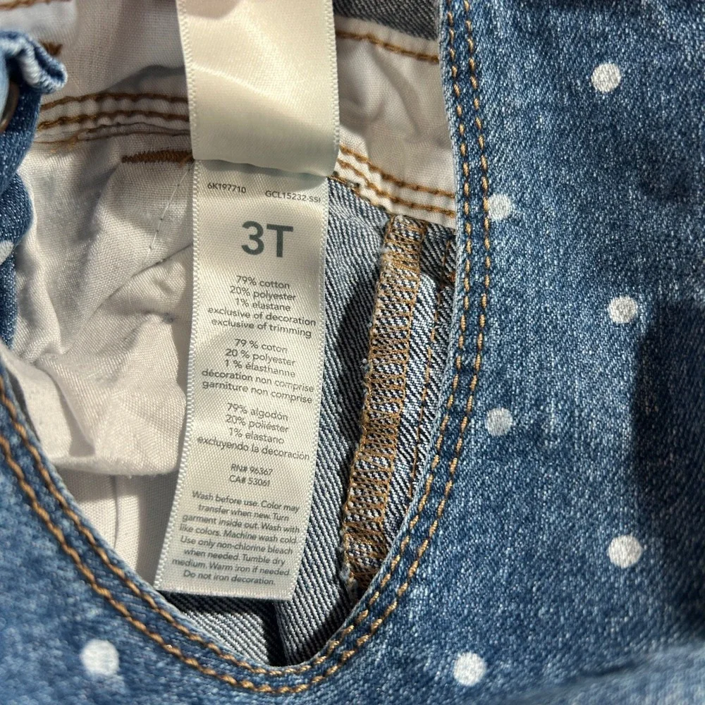 OshKosh B'gosh 3T Blue Polka Dot Cotton Denim Overalls Adjustable Bib Jeans